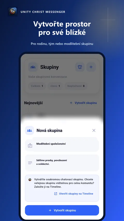 Unity Christ Messenger preview: creating a new group