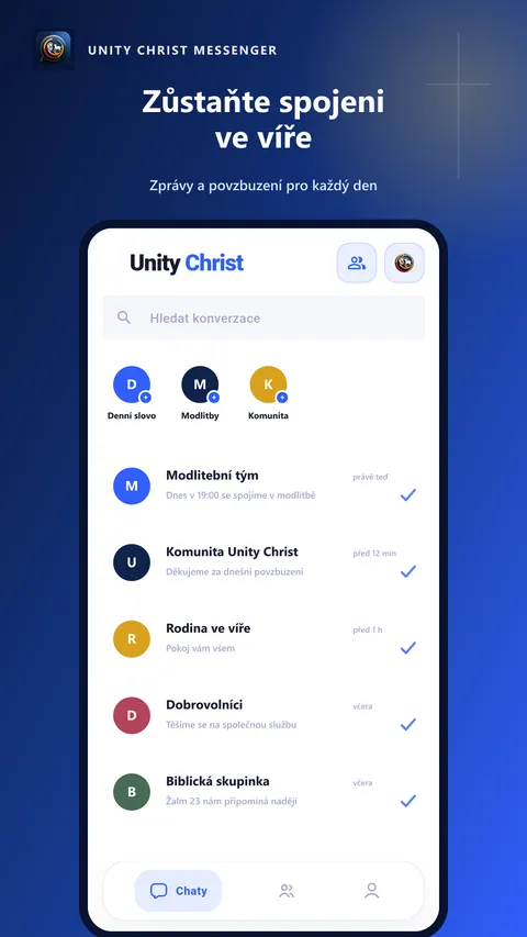Unity Christ Messenger preview: conversation list