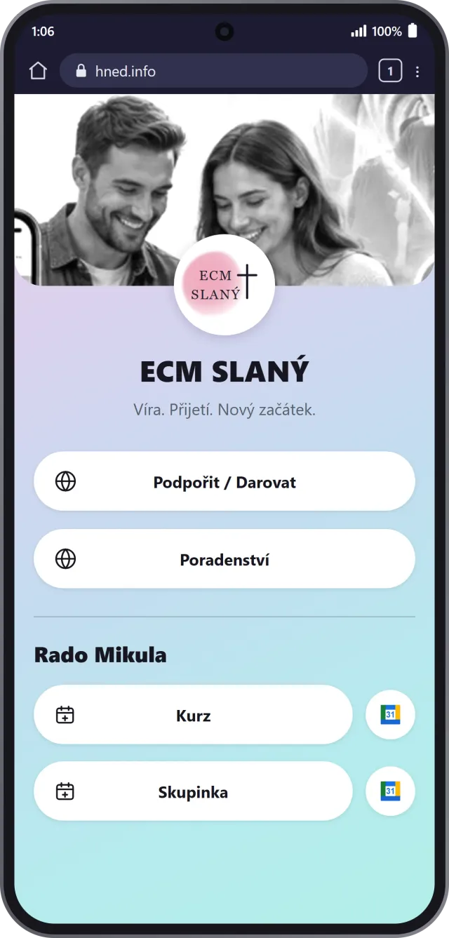 Mobilná stránka ECM Slaný na telefóne